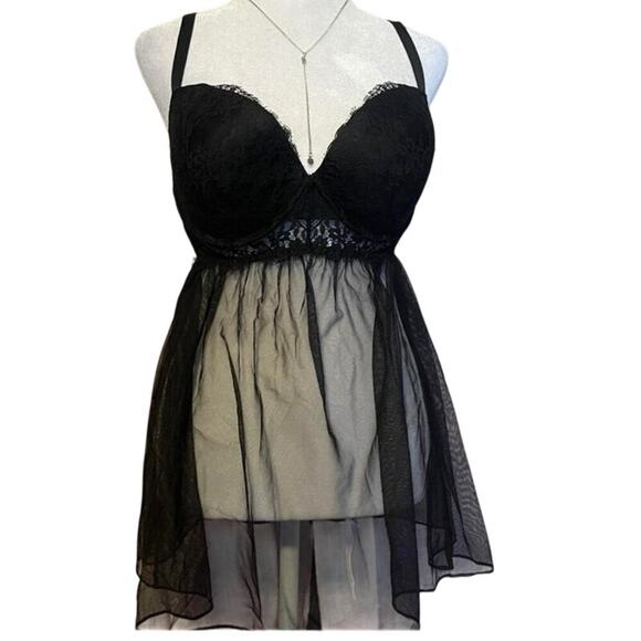 Victoria's Secret Babydoll Nightie Mesh Lace Padded Cups Adjustable Black - Picture 4 of 4
